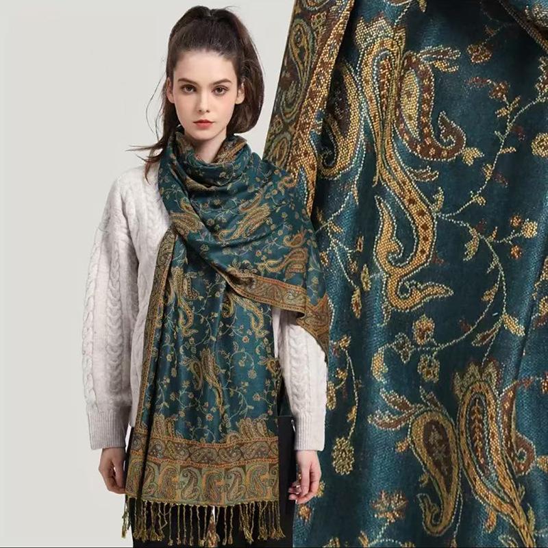Paisley Embroidered Long Shawl, Premium Tassel Fringe Scarf for Muslim Women Tudung Hijab Raya Elegant Gift Accessories