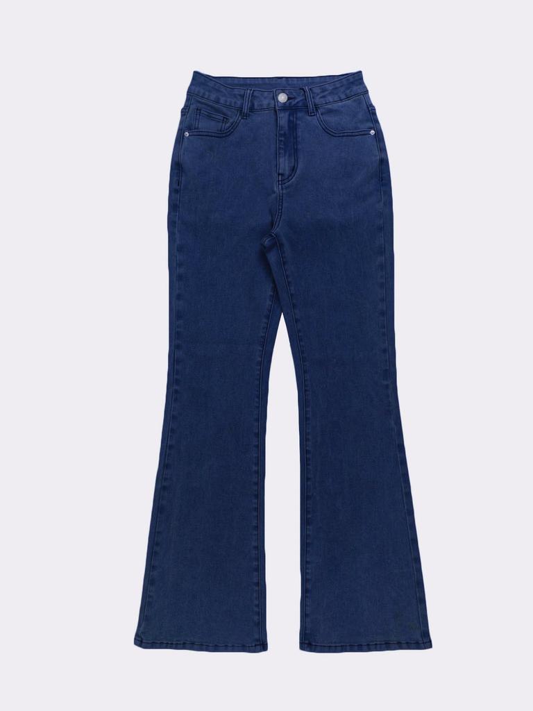 MH1025 Calças de Boca de Sino Femininas de Cintura Alta Elásticas com Bolsos