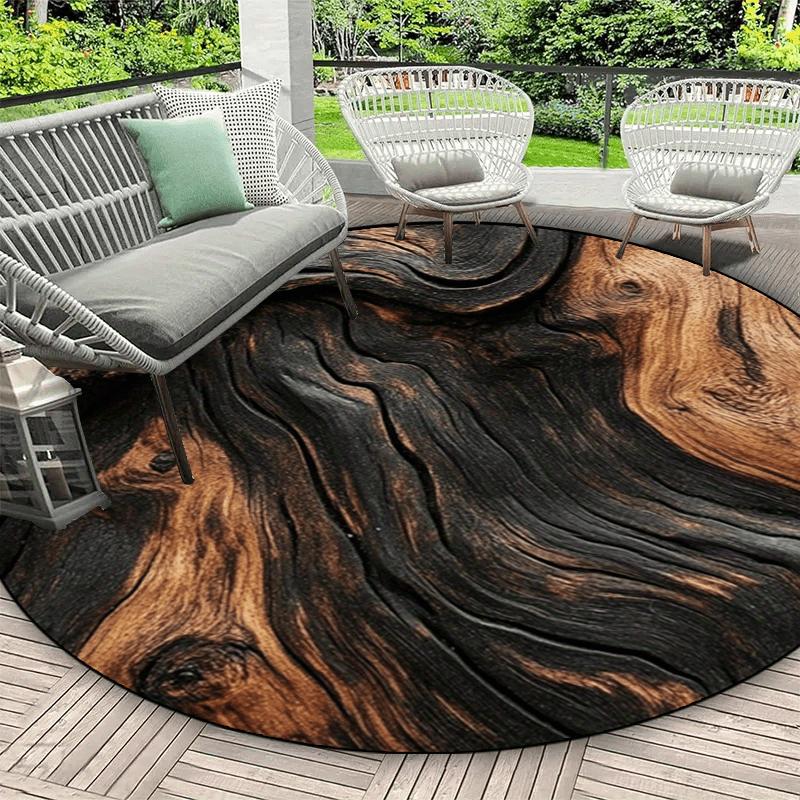 

Creative Wood Texture Round Carpet Soft Non-Slip Tree Stump Area Mat Aesthetic Nature Style Rug for Entryway Home Office Washable 60X60cm