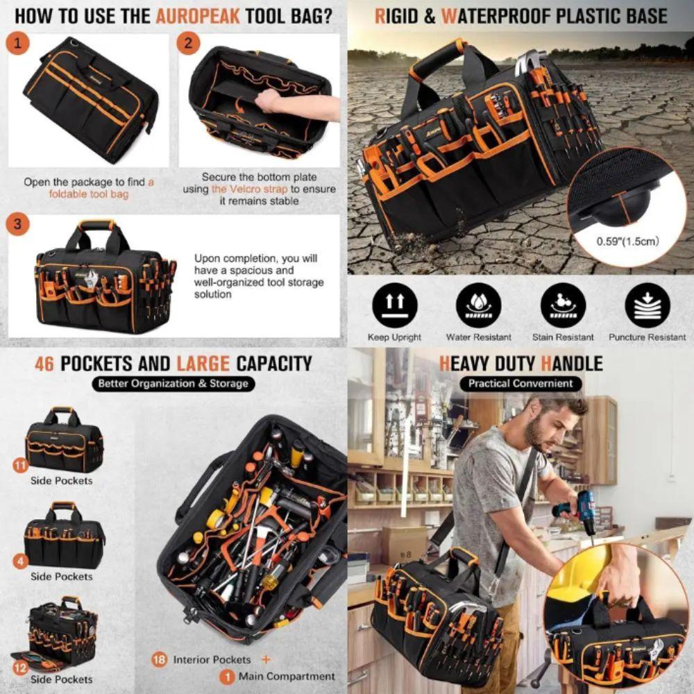 46-Pocket Design Electrician Tool Bag Large Capacity Power Tool Bag  Professional Use