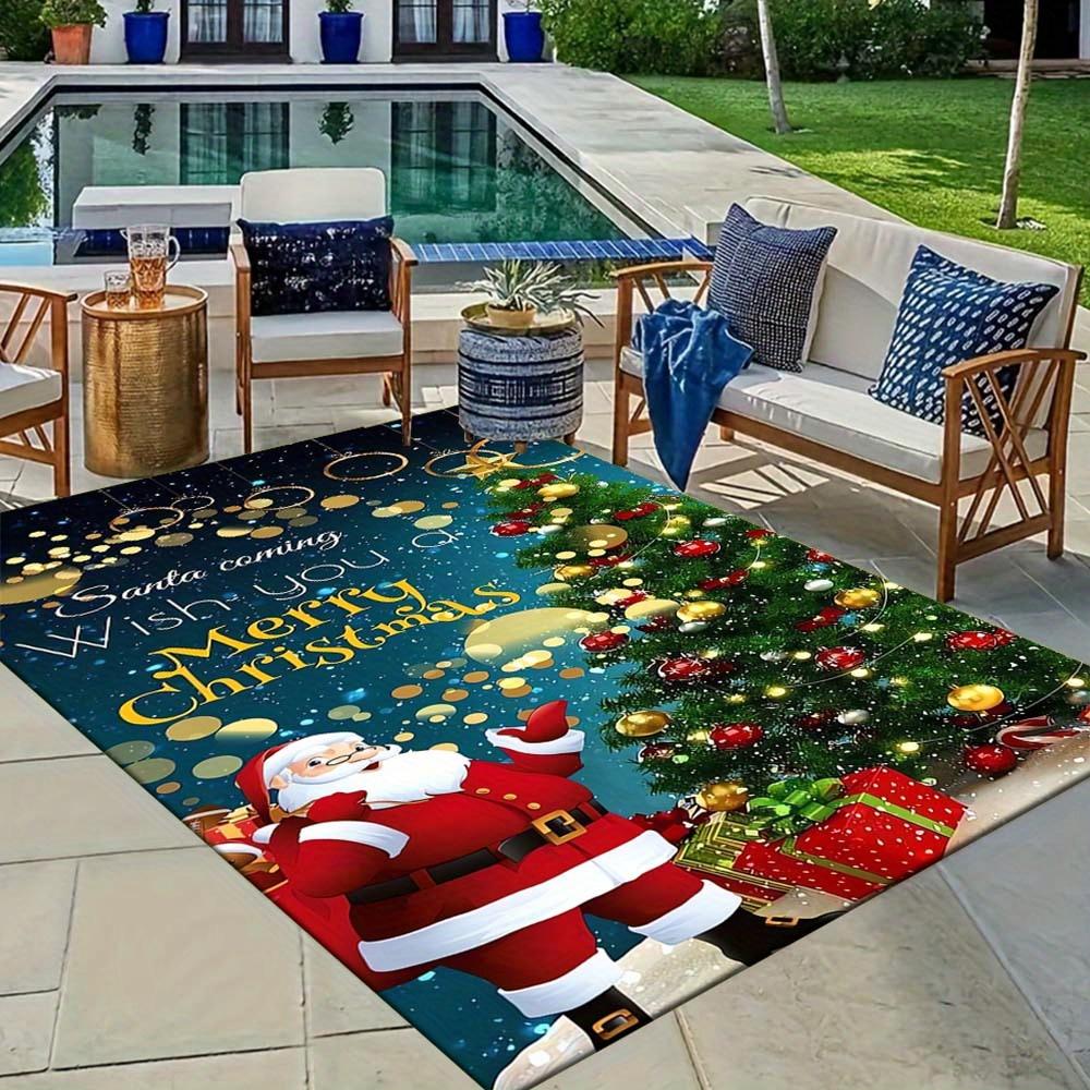 1pc Christmas Themed Rug, Santa Claus and Christmas Tree Print, Bedside Carpet, Non slip Laundry Room Mat, Machine Washable Water Absorbing