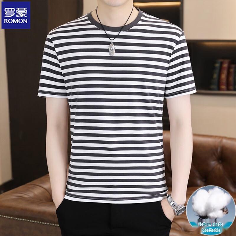 ROMON Herren Casual gestreiftes Kurzarm-T-Shirt