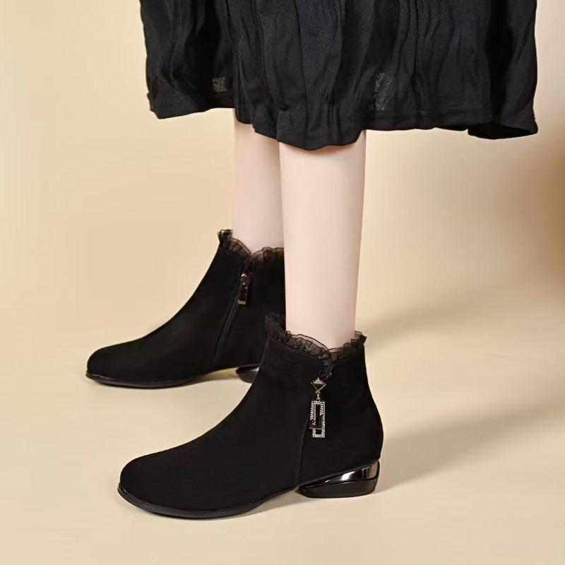 Autumn and winter new versatile round head thick heel comfortable zipper fashion boots soft leather boots women's soft sole women's boots