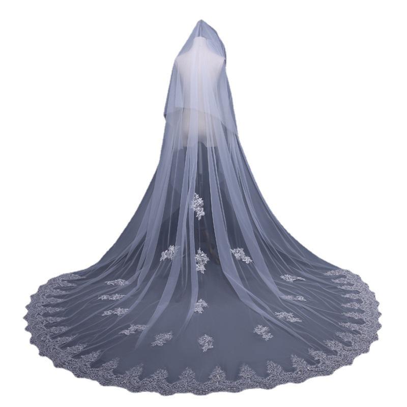 Trailing European Vintage Lace Bridal Veil Wedding Headpiece