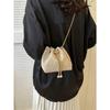 Fashion Solid Color Hollow Out Woven Chain Drawstring Mini Crossbody Bucket Bag