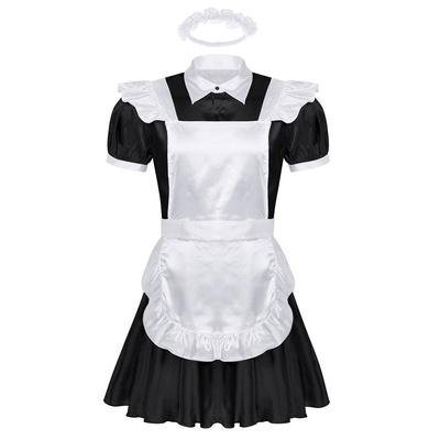 Tenues de soubrette française Sissy pour hommes Costumes de cosplay Manches bouffantes Boutonnés Déguisement fantaisie Avec tablier et bandeau