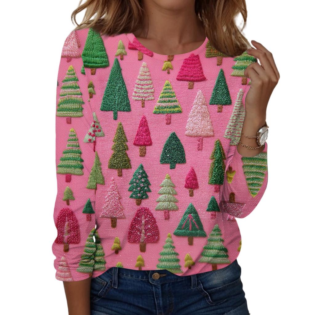 Women's Fashion Casual H Printed V-Neck Long Sleeve Decorative Button T-Shirt Tops