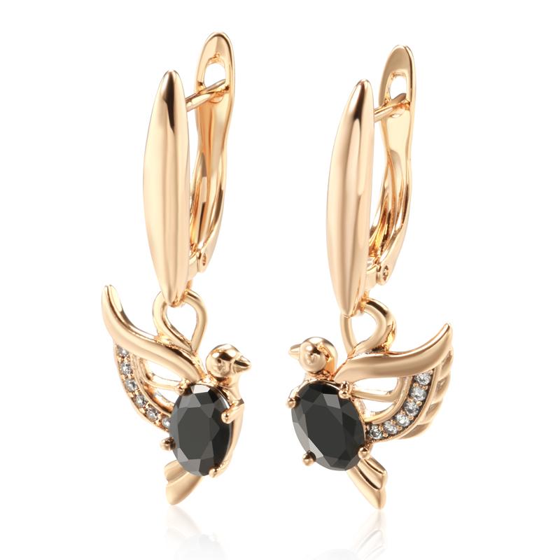 Black Zircon Gold Color Bird Dangle Earrings for Women Personality Gothic Style Jewelry