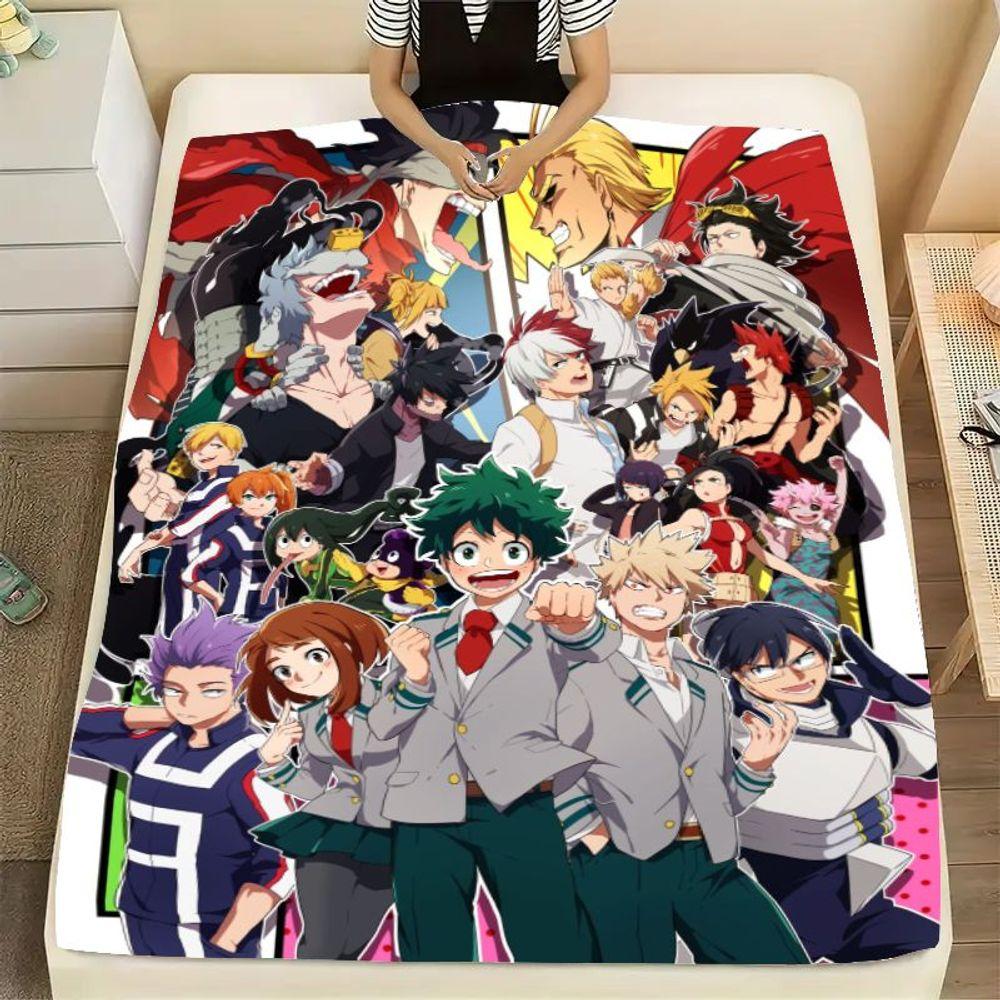 My Hero Academia Colorful Throw Blanket - Featuring Izuku Midoriya, Katsuki Bakugo, Uraraka Ochako & Shoto Todoroki - Soft Plush