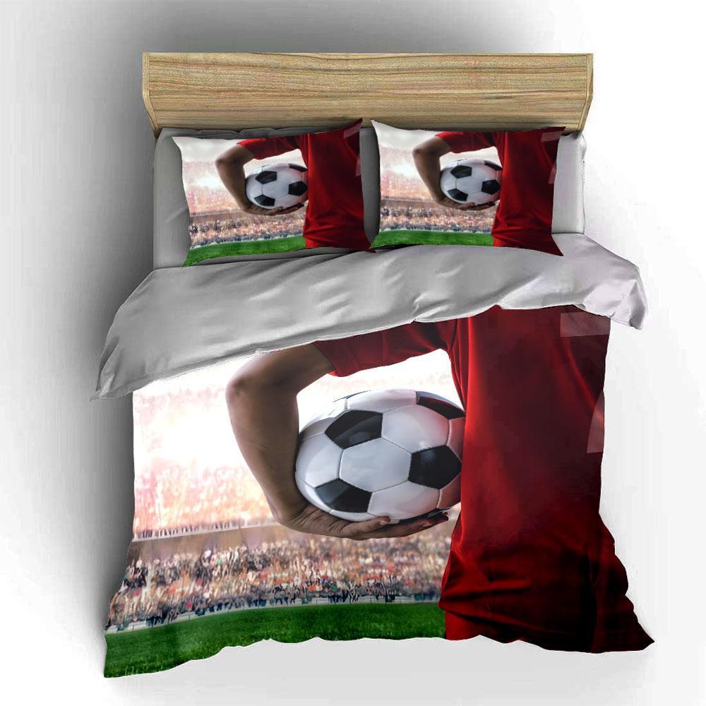 3pcs Soccer player holding ball Print Bedding Set 1 Duvet Cover 2 Pillowcases for Adult and Children Luxury Gift Full Size