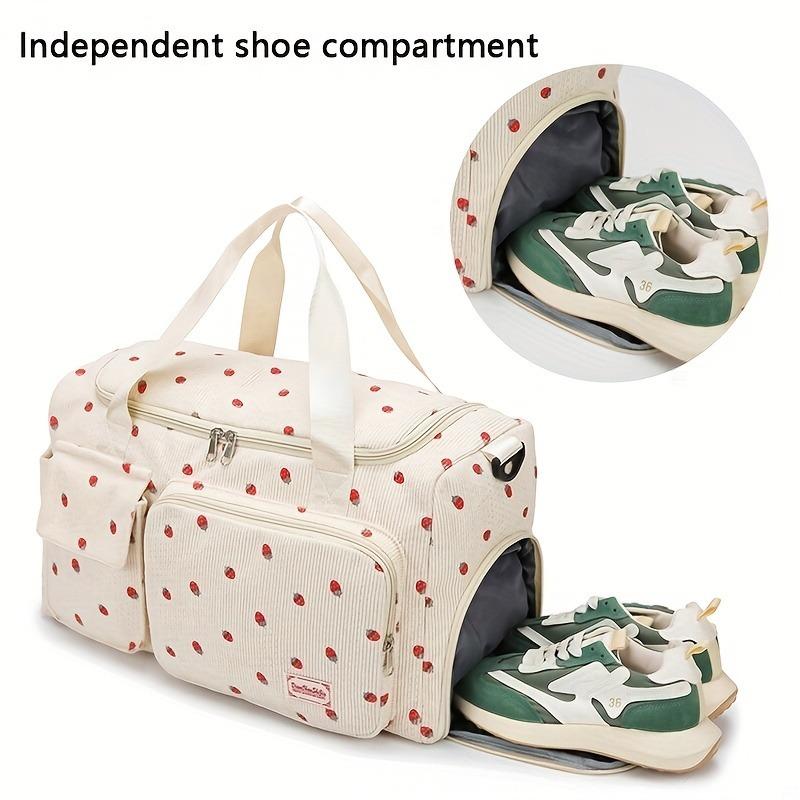 Large Capacity Strawberry Print Duffel Bag with Multiple Compartments - Durable Nylon Casual Gym & Travel Bag, Reinforced Handles & Secure Zippers