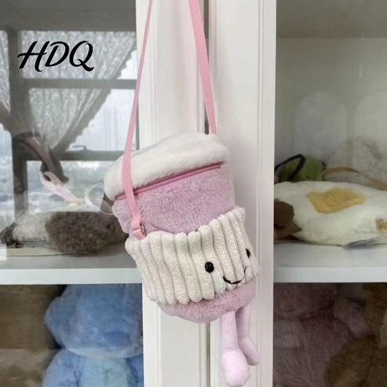 Lightweight Everyday Bag Milk Tea Cup Bag Plush Cute Smiling Face Crossbody