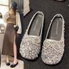 Elegant Women's Leather Shoes Comfort Autumn Casual Female Sneakers Square Toe Flats Comfortable Boat Moccasin Fall New Glitter