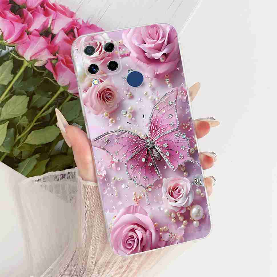 For Realme C20 Case Soft Funda Blue Butterfly Painted Cover For Oppo Realme C15 c20 C 20 15 Phone Bumper RealmeC15 Case Coque