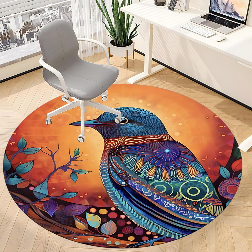 1 Stück Büroteppich mit Vogelmustern, Runder Teppich, Matte Geeignet für Büro, Unter Bürostühlen, Schlafzimmer, Wohnzimmer, Heimdekoration, Raumdekoration