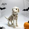 Weather Resistant Garden Statues Skull Puppy Resin Figurine, Halloween Retro Skeleton Dog Statue, Aged Sculptures Gothic Desktop Ornament for Bars And