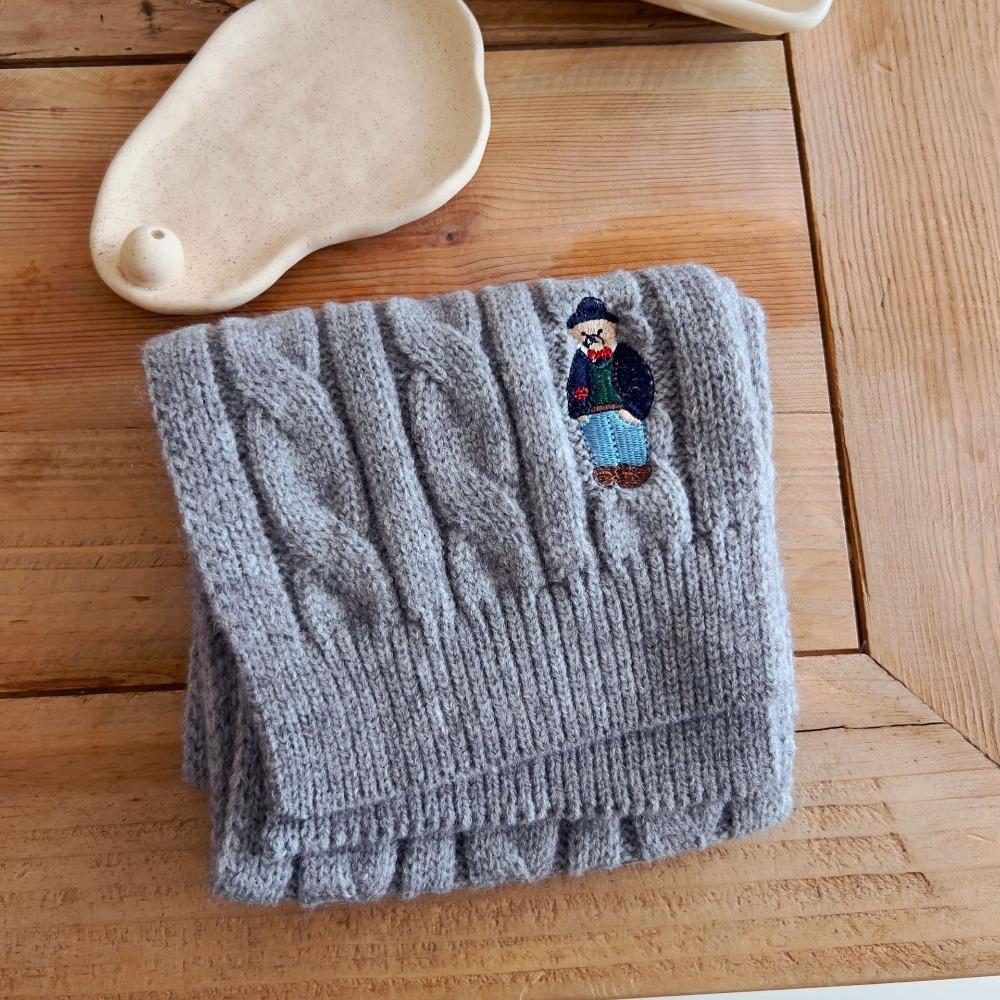 Bear Embroidery Children's Knitted Scarf Thicken Infant Neckwarmers Children's Winter Scarf Kids