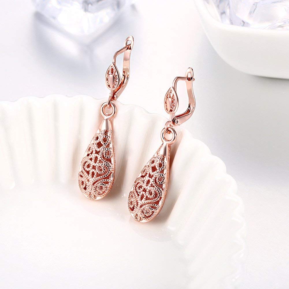 Rockyu Jewelry Brand Popular Earrings Hoop Silver Platinum Pink Gold Dangling Simple Drop Earrings Fashion Accessories Women's (PinkGold)