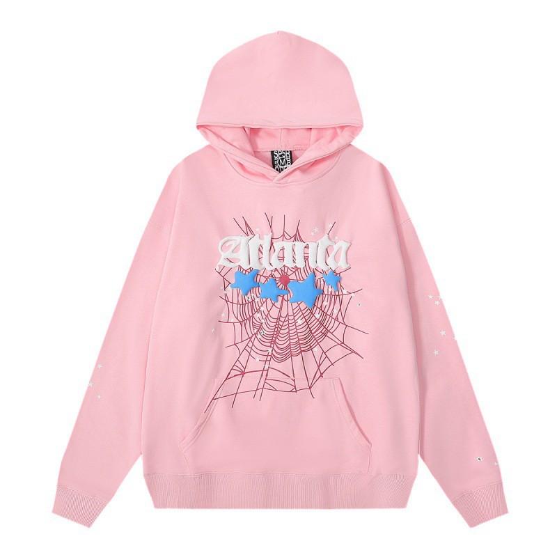 Spider Web Print Hooded Sweatshirt Set Men Women Loose Fit Cotton Fleece Streetwear Winter Outfit