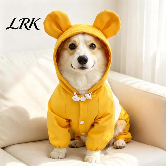 Cold Weather Pet Apparel Hooded Dog Jumpsuit, Waterproof Windproof Four-Leg Jacket with Puppy Winter Wear Ears, Cute Padded Warm Hoodie for Small Dogs