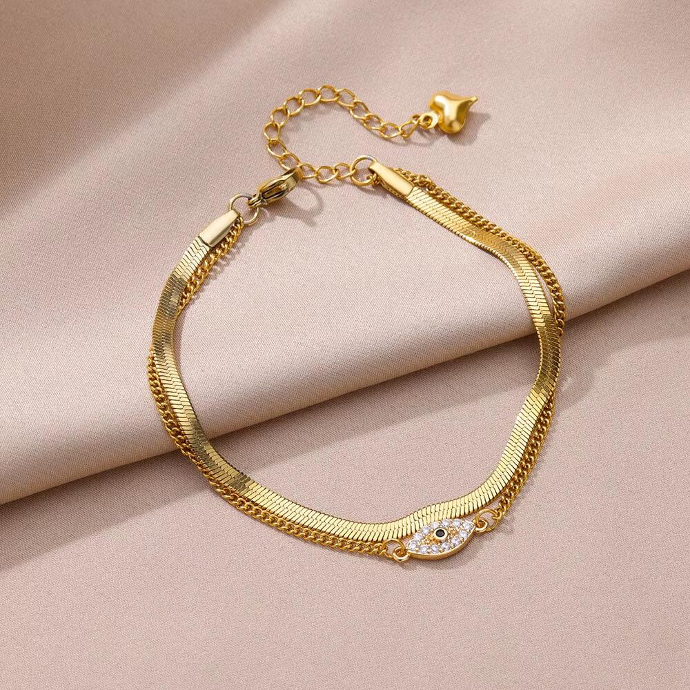New Stainless Steel Devil's Eye Anklet Women's Drop Oil Bohemian Bead Chain Beach Waterproof Jewelry