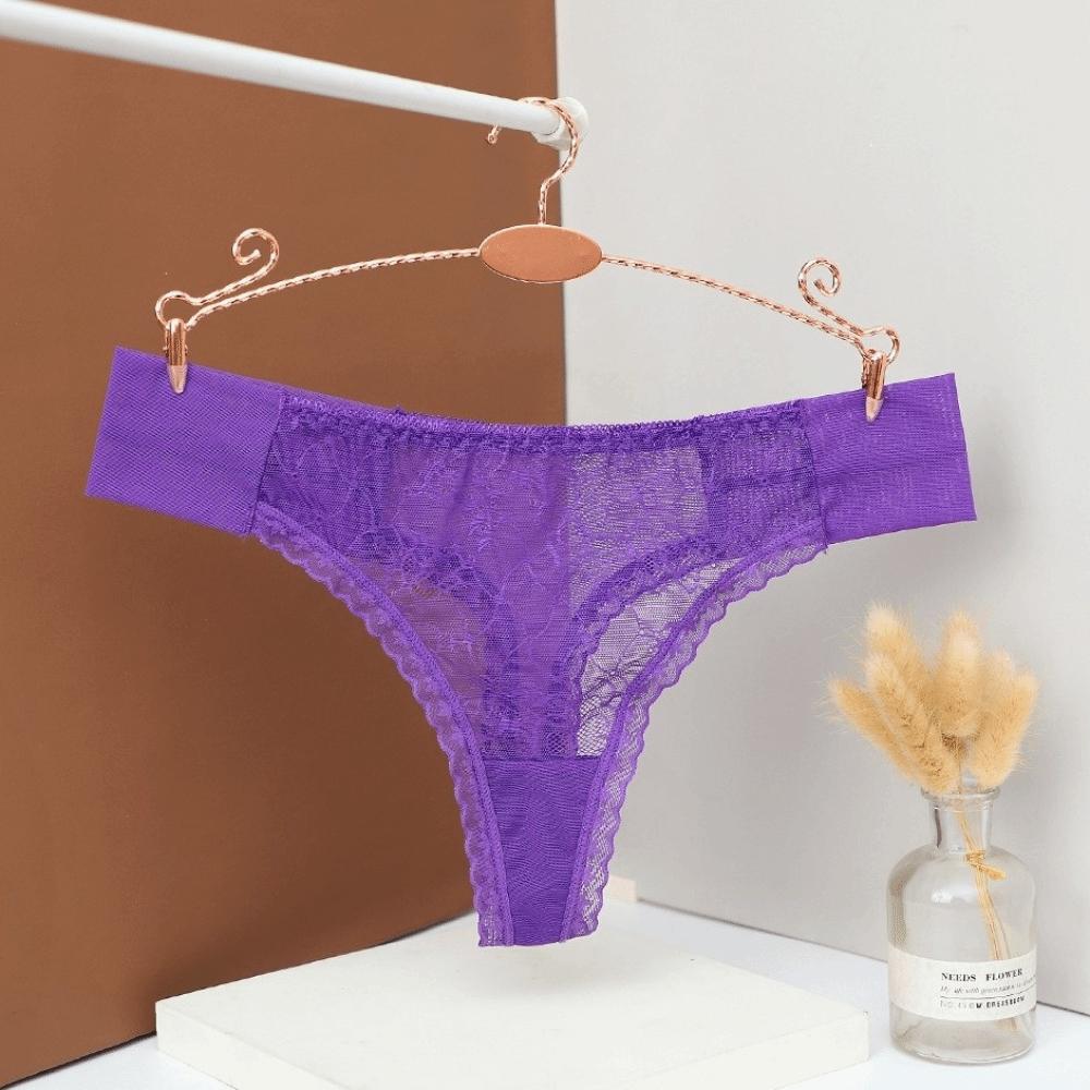 Fashion Low Waist Mesh Sheer Lace Thong Cotton Crotch Transparent Mesh Briefs Women Intimate Hollow Romantic T Panties Home
