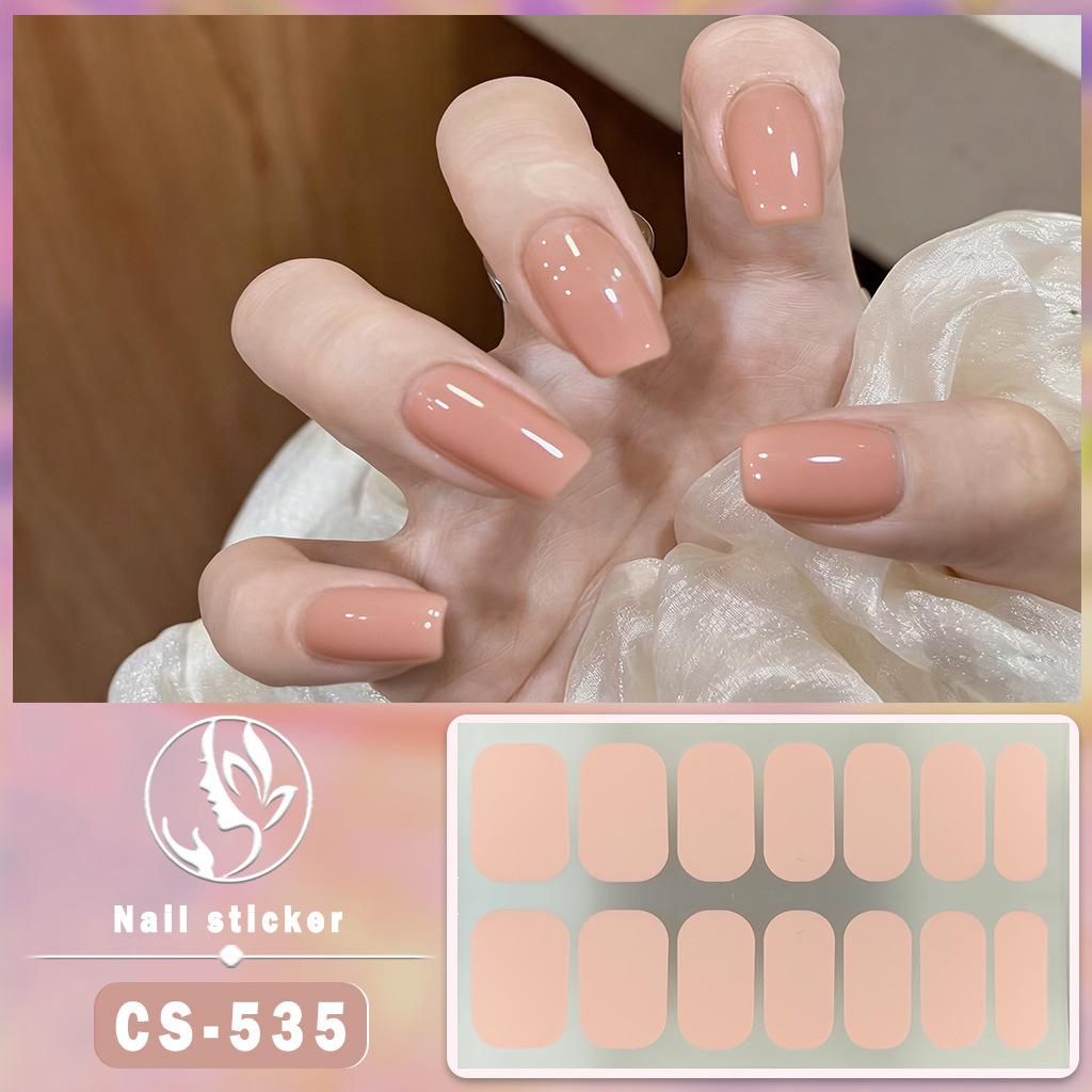 CS Waterproof No-Cure Gel Nail Wraps, Full Cover Korean Style Sparkling Solid Color Nail Stickers, Nail Patch Films