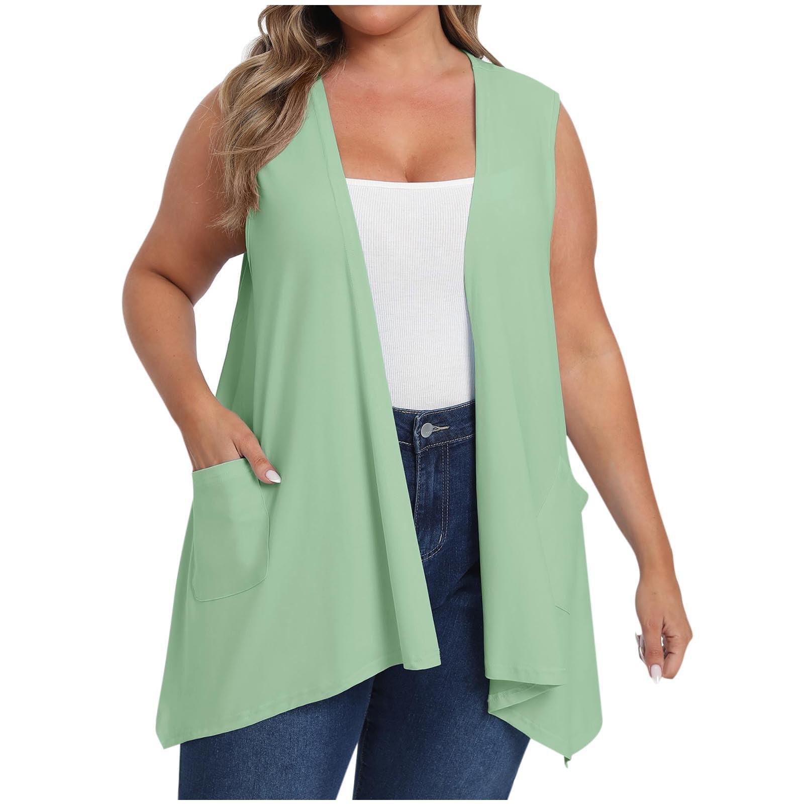 

Women s Open Front Cardigans Loose Summer Sleeveless Tank Tops Loose Fit Casual Coverups Shirts With Pockets XXL