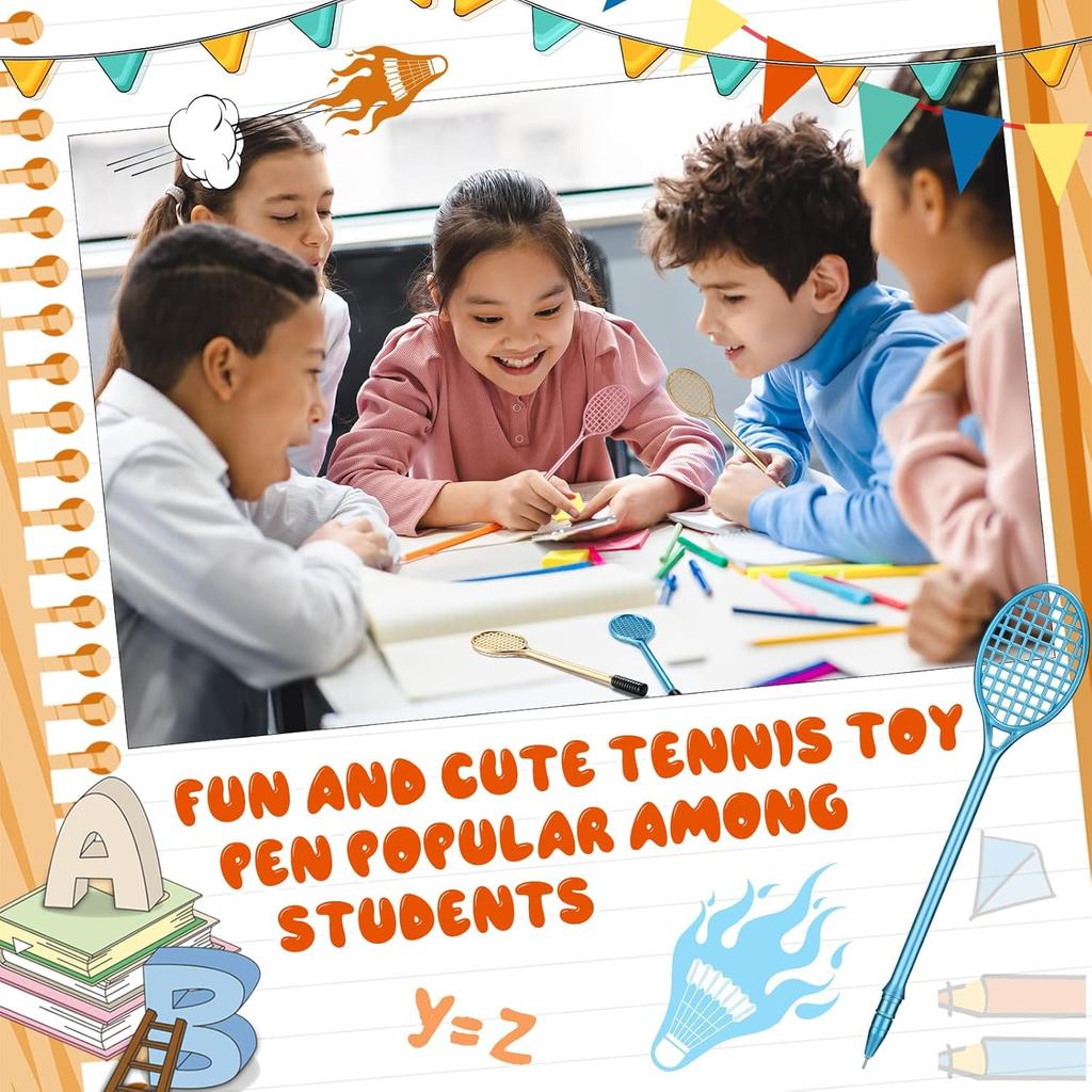 60 Pcs Tennis Racket Pens Tennis Party Favors Sport Gifts for Team Fidget Novelty Badminton Rollerball Pens for Home Adult Office Writing(Multicolor)