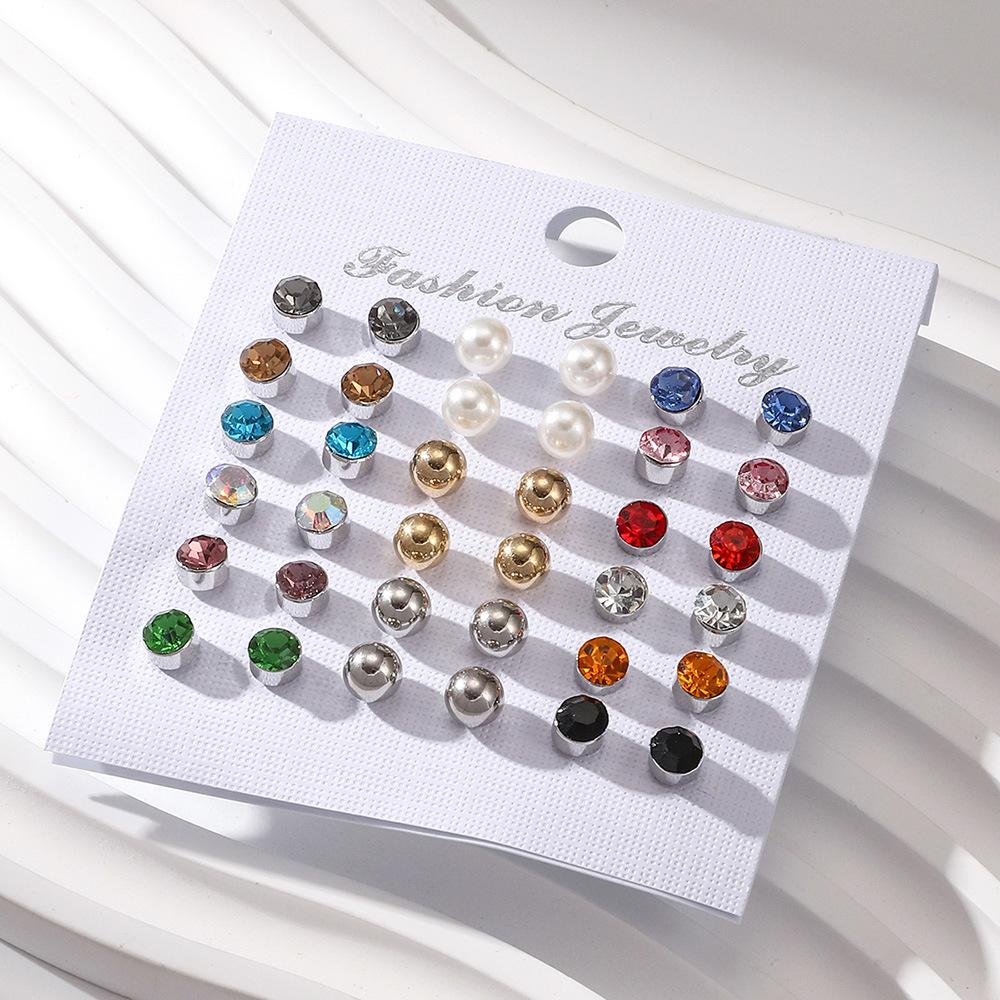 

European and American new stud earrings set 11 pairs of round trinkets zircon set stud earrings color earrings белый