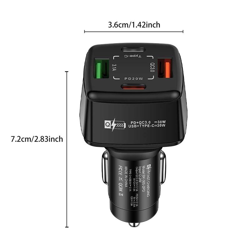 38W Car Charger 2 Usb 2 Pd Type C Fast Charging 3.1A Phone Charge Qc 3.0 Quick Charger Adapter For Iphone 16 15 Laptops Tablets