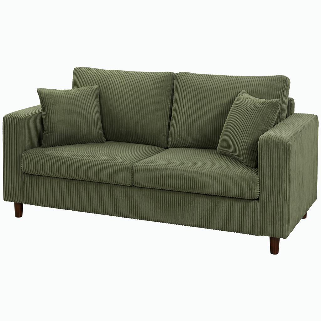 Loveseat Sofa With Wide Seat Corduroy 2 Seater Couch With Deep Seat Spring Cushion Green