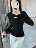 Damen-Langarm-Basisshirt mit Aussparungen, Herbst/Winter 2025, Unifarben, Trendiger Hot Girl Style, Perfekt zum Schichten oder solo Tragen.
