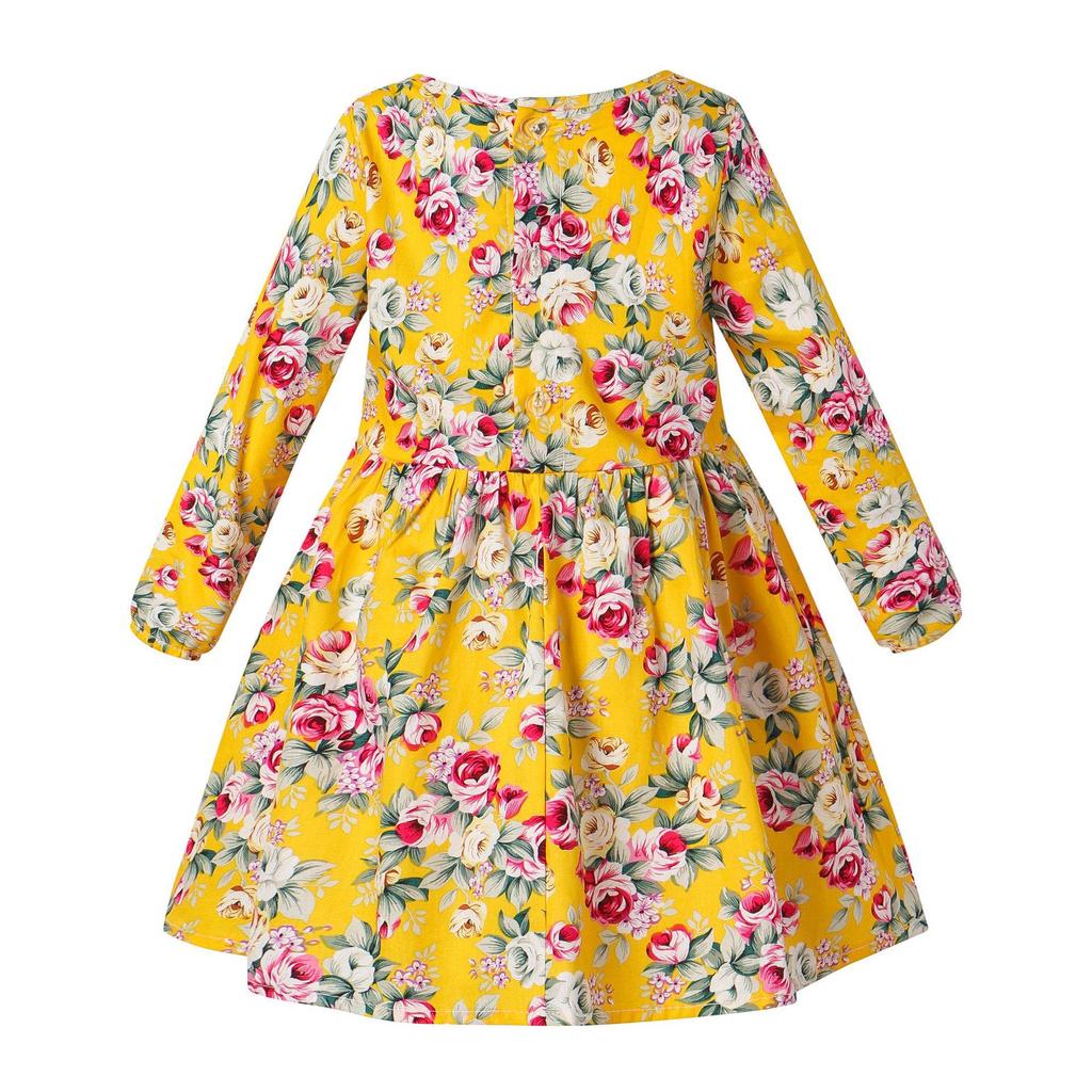 Mädchen Koreanischer Stil Langarm Baumwolle Blumenkleid für Frühling und Herbst
