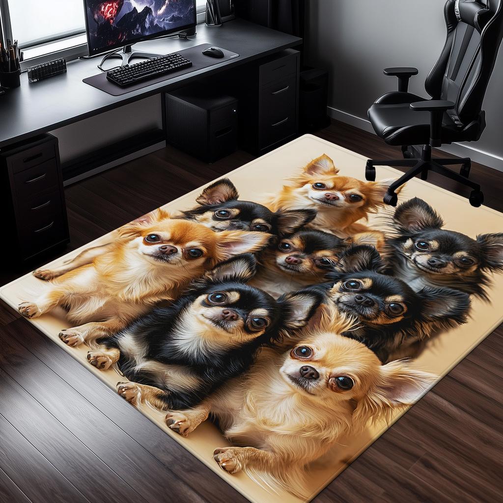Cute Chihuahua Dog Print Crystal Velvet Rug For Gamer Room Pet Lover Home Decor Soft Anti Slip Floor Mat Animal Themed Carpet