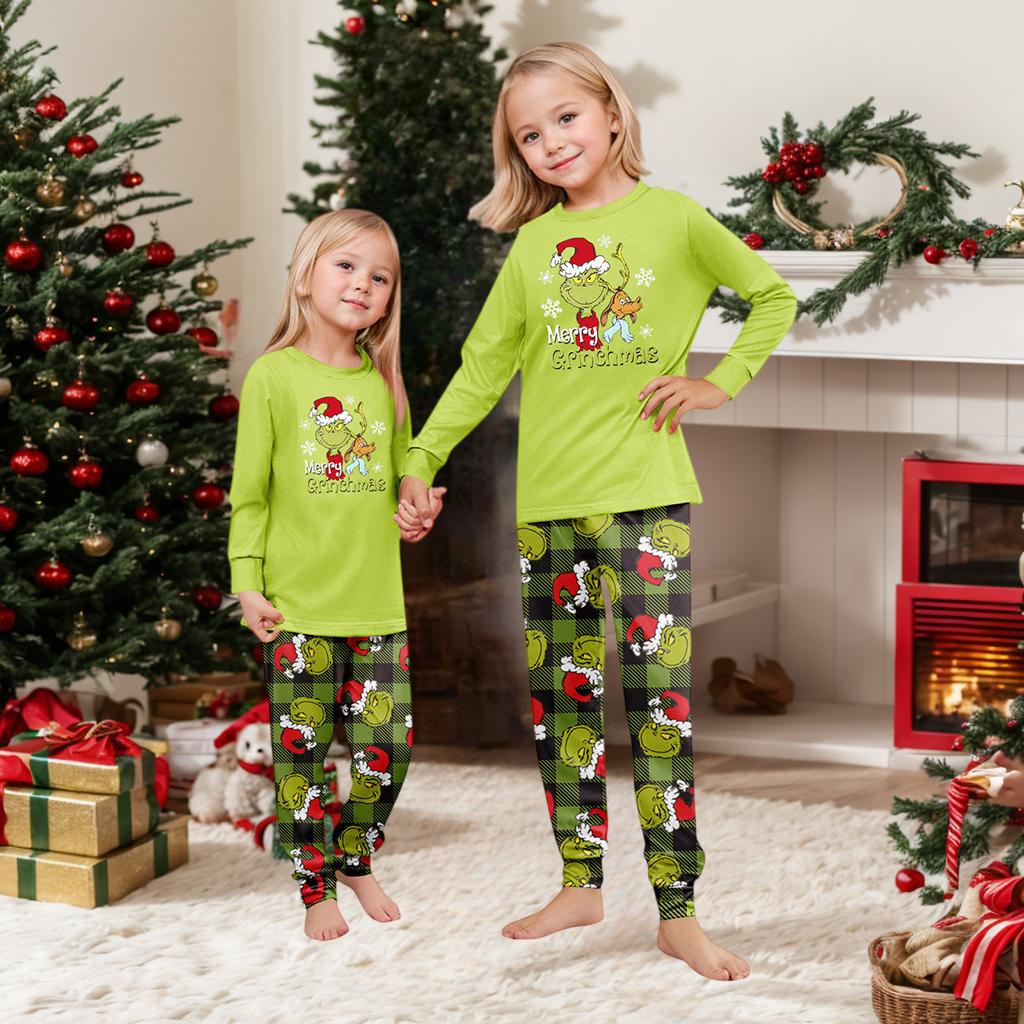 Christmas Print Cute Family Set Pajamas, Home Clothes, Family Set Long Sleeve Top Pants Set