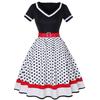 Retro Hepburn Stil Gepunktetes Baumwollkleid mit V-Ausschnitt und breitem Saum