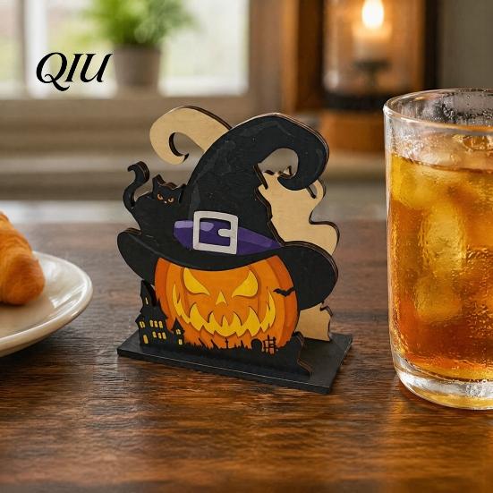 Festive Table Decor Halloween Wooden Napkin Holder, Ghost Pumpkin Decorative Tabletop Tissue Dispenser, Dining Centerpiece Paper Storage Organizer for