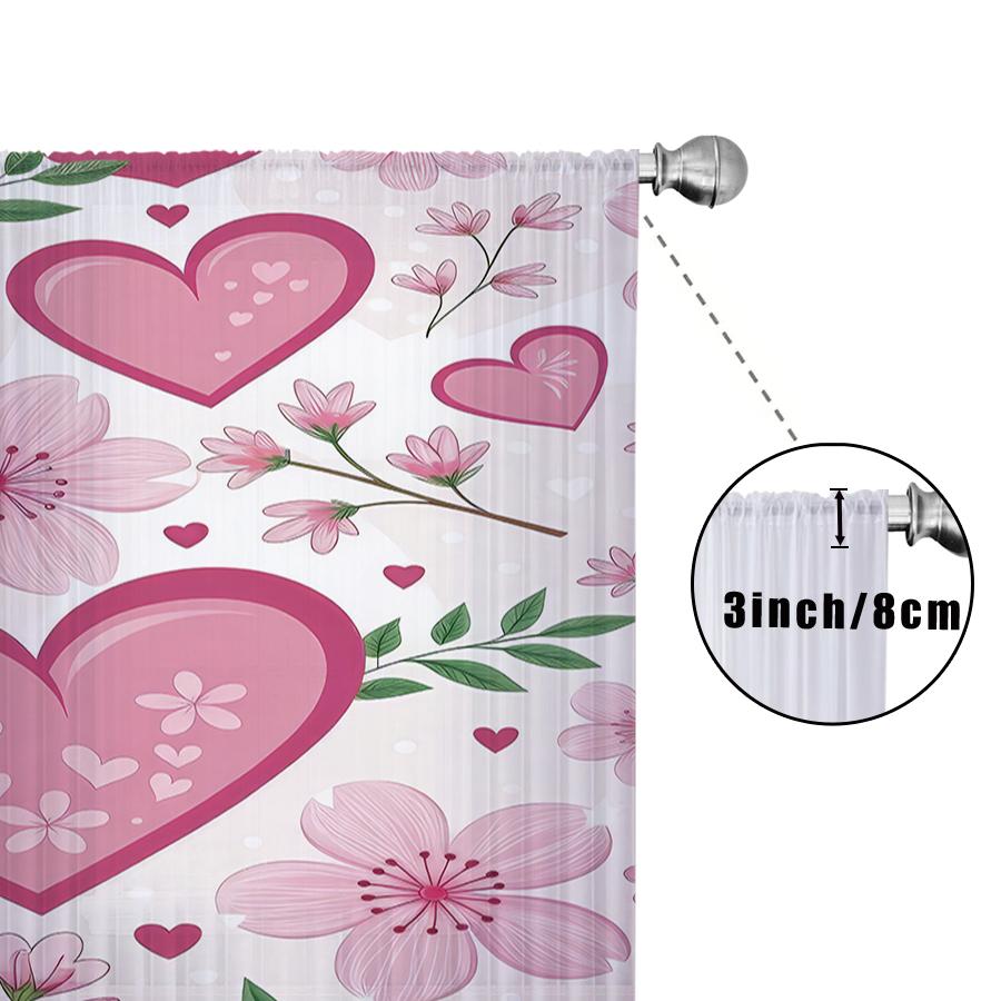 1PCS Pink Cherry Love Printed Cotton Curtain Sweet Spring Breeze   Valentine's Day   Bedroom Living Room   Curtains