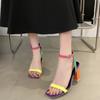 Women's Shoes New High-heeled Hollow-out Square Head Color Wedge Sandals European and American Style Sandalias Slippers