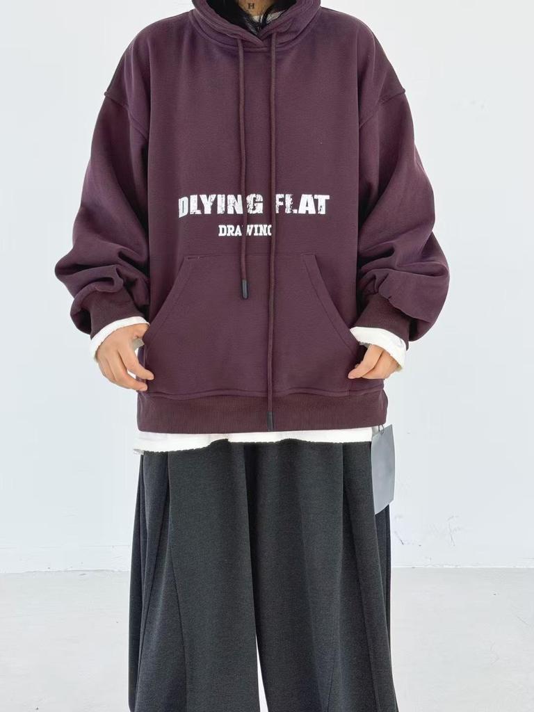 Becabeau Winter Korean-Style Loose Plus-Size Casual Letter Hooded Fleece Sweatshirt