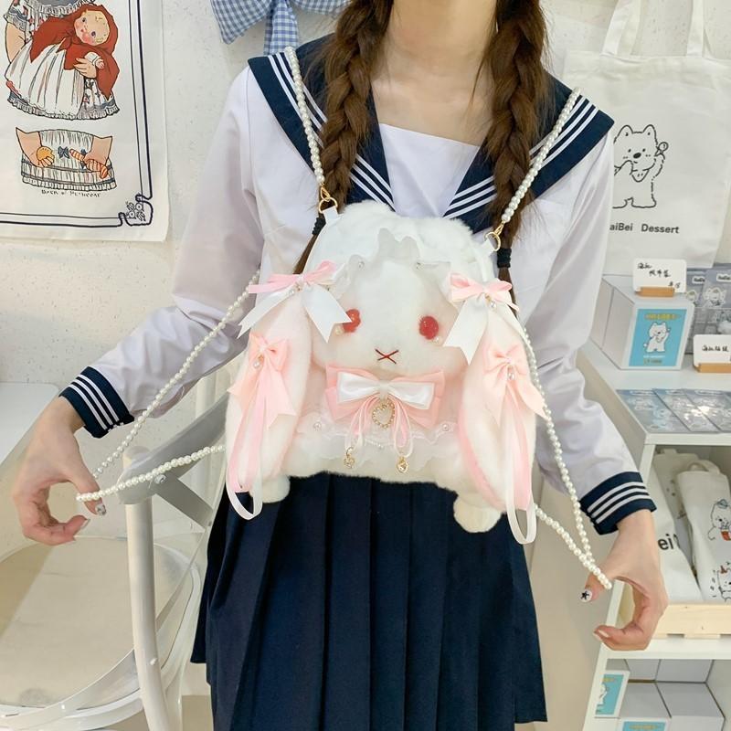 Drawstring Bow Tie Rabbit Shoulder Bag Backpack For Casual Outings Gift Cute
