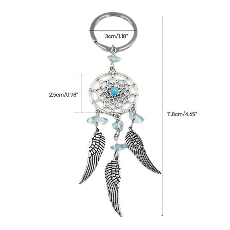 Bohemian Dreamcatcher Alloy Keychain Natural Stone Wing Tassel Keyring For Men Women Bag Pendant Party Gifts Accessories