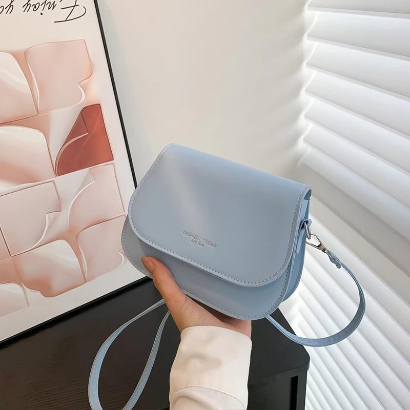 Fashion Flap Saddle Shoulder Bags for Women Solid Color Designer Messenger Handbags Purse Small Female Leather Crossbody Bag