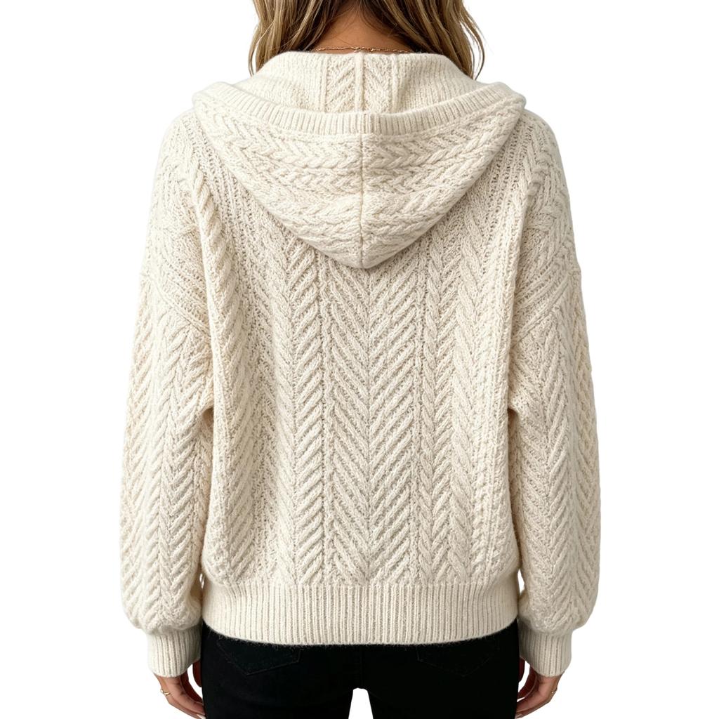 Cardigan da donna con cappuccio in maglia a trecce colorato con chiusura a bottoni per autunno inverno