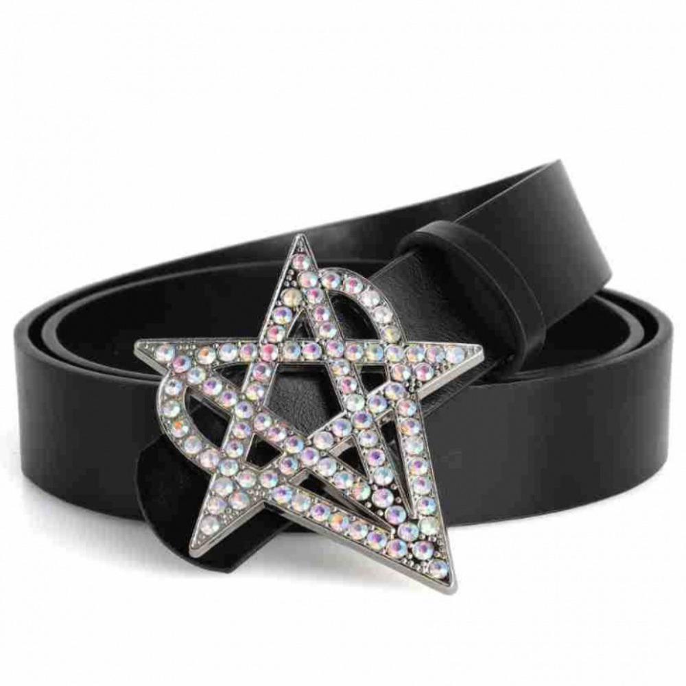 

Fashion Punk Pentagram Love Belts Hip Hop Y2k Rhinestone Buckle Waistband Adjustable Waist Band For Women Man чорний