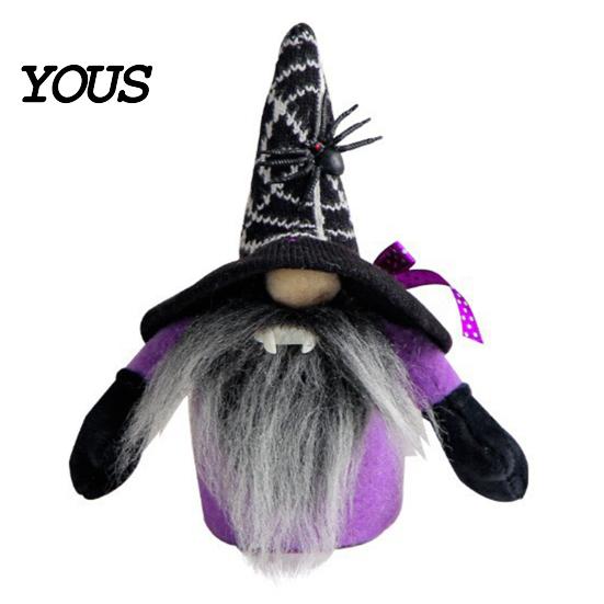 Plush Faceless Dwarf Ornaments Halloween Witch Gnomes, Cute Doll with Gnome Sets for Spider Bat, Home Table Office Indoor Party Decor Small Polyester