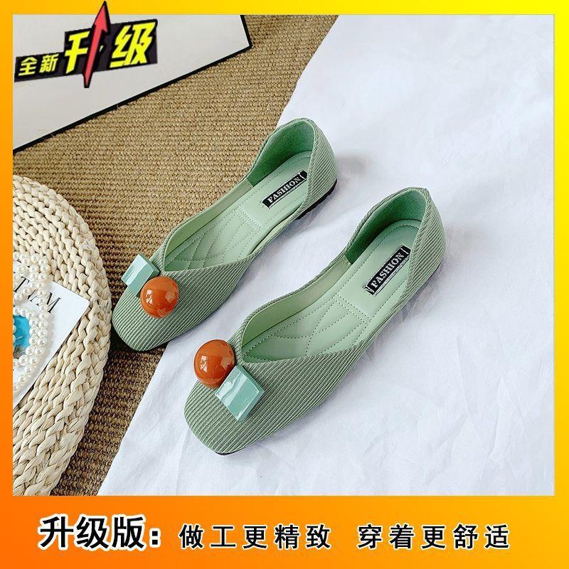 Square head shallow mouth small fragrant wind gentle single shoes women spring and summer 2025 new flat bottom one pedal bean shoes ladyshoes women