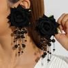 Accessories, colorful three-dimensional rose flower earrings, long fringed flower earrings with fresh fabrics