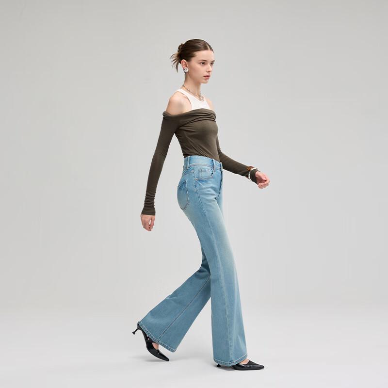 Fengxun Women's High-Waist Four-Way Stretch Flare Jeans